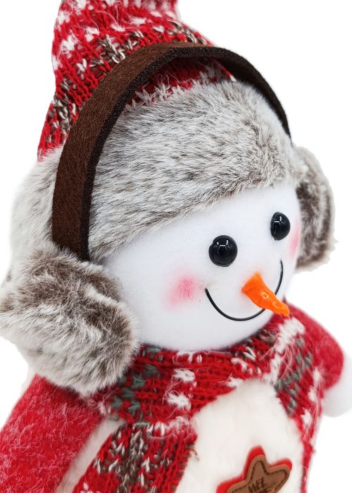 Muñeco de Nieve con Gorro Rojo 25 x 20 Cm Blanco