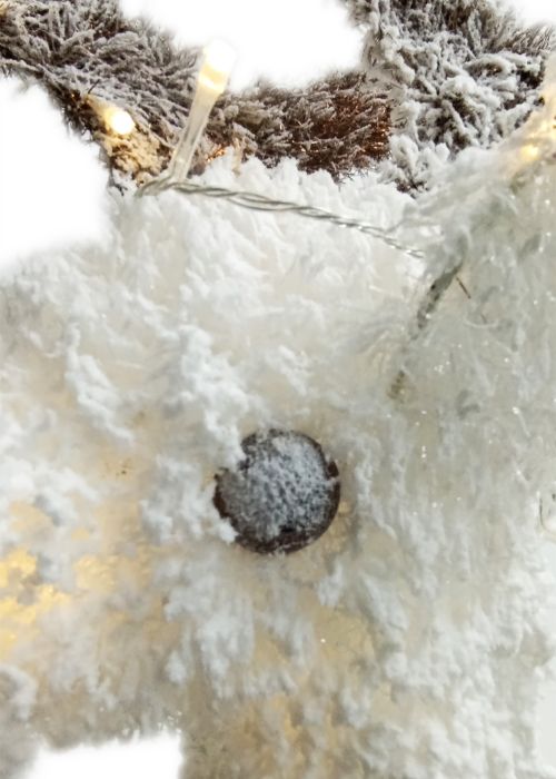 Ciervo Blanco con moño rojo y Led 105 cm Blanco