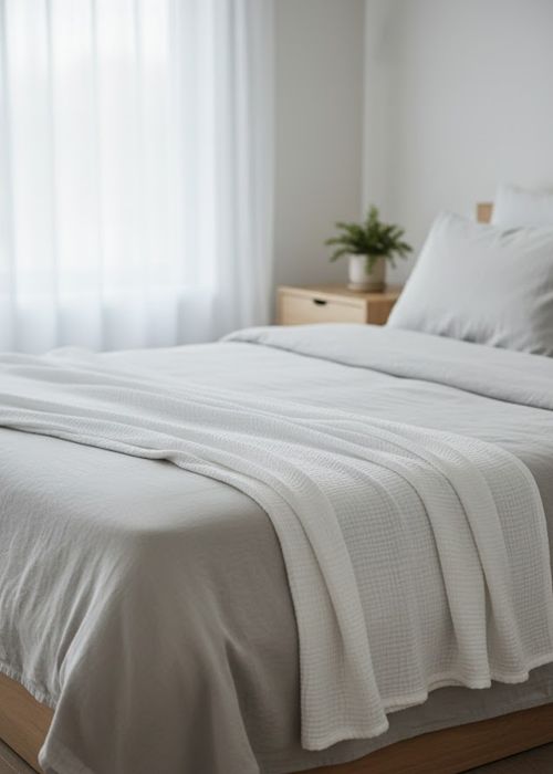 Manta Pie de Cama Gasa Doble Texturada 120x280 Blanco