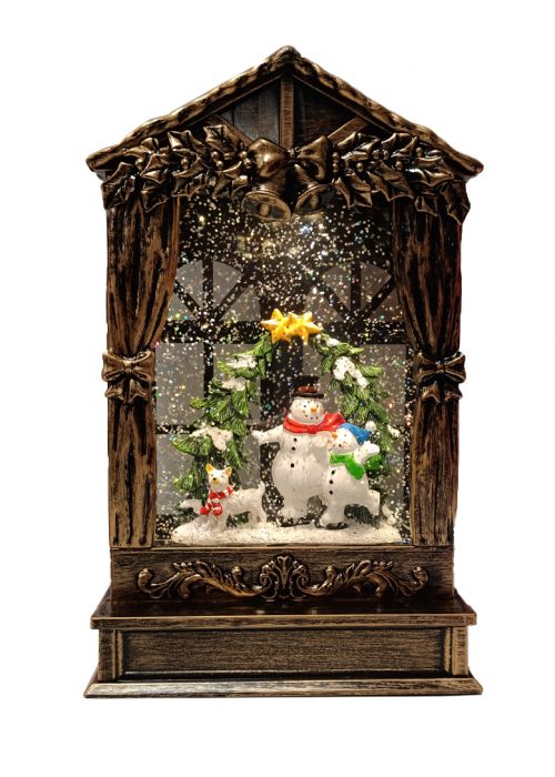 Ventana Invernal LED Muñecos de Nieve Marron
