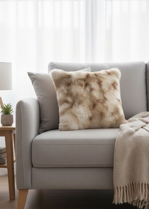 Almohadón Simil Pelo Beige Neutro