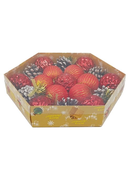 Set de 19 Esferas Rojas y piñas Rojo