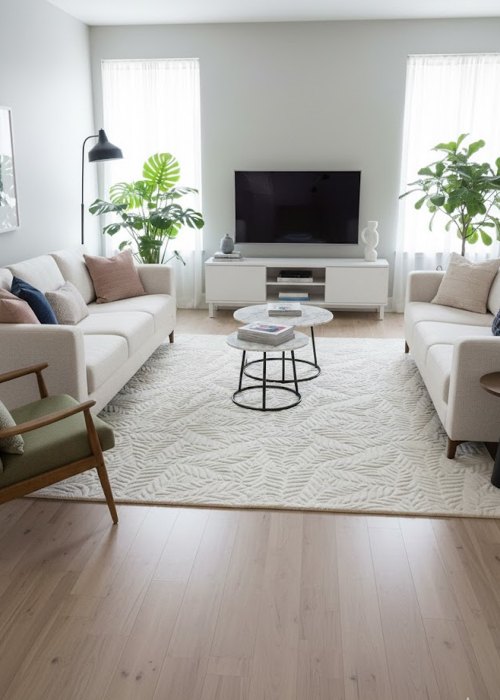 Alfombra Relieve Hojas 160 cm Neutro