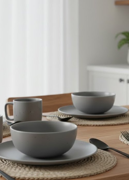 Set de Vajilla de 16  piezas Estilo nórdico gris Neutro