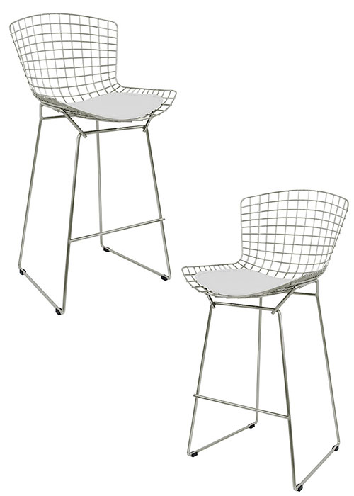 Set Taburete Bertoia Pintado x2 Tono Plata Viejo Texturado