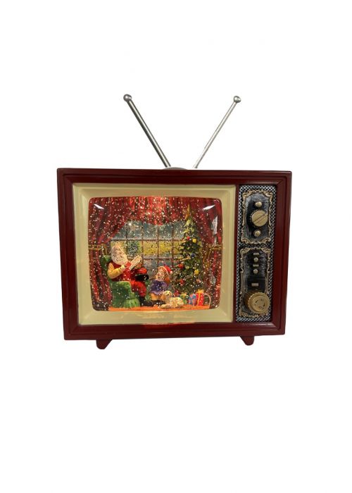 TV Retro Papá Noel leyendo LED Marron