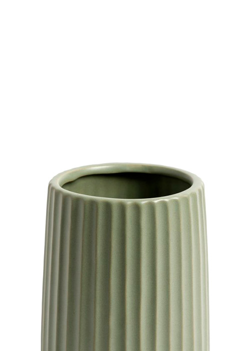 Florero rayas ceramica verde claro