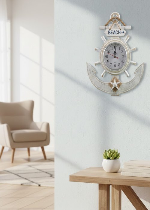 Reloj de pared náutico Ancla & Timón Neutro