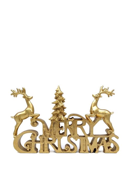 Cartel Merry Christmas con venados dorado 7 Dorado