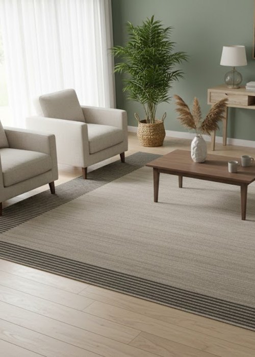 Alfombra Rayas horizontales y un centro liso 160 c Neutro