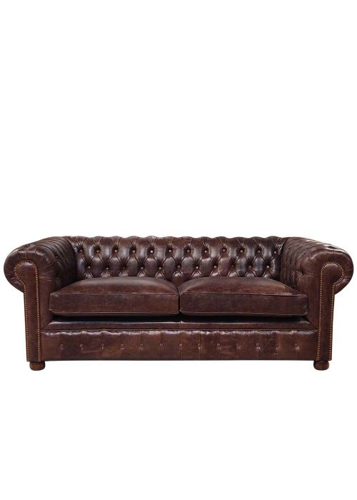 Sillon Chesterfield Cuero de 2 1/2 Cuerpos Cuero Marron Oscuro