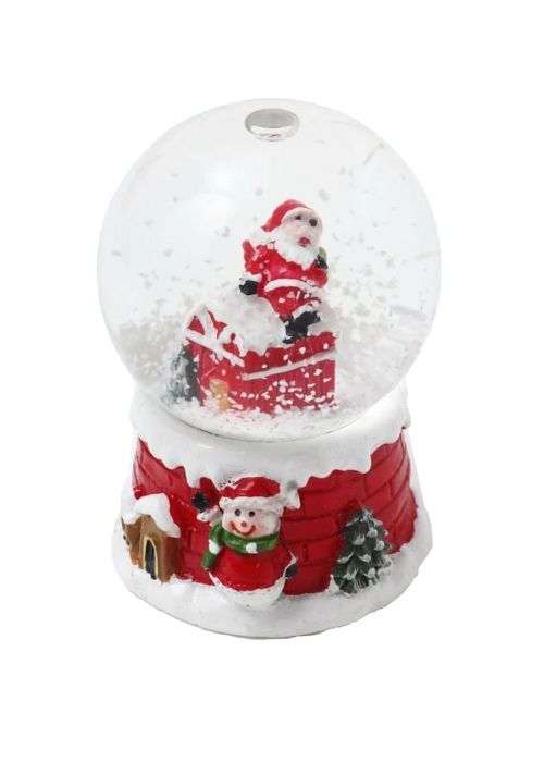 Bola de Nieve Clásica Papá Noel sentado en techo Rojo y Blanco