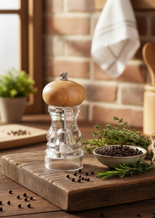 Molinillo de Acrílico Con Tapa De Madera 15,6 cm Neutro