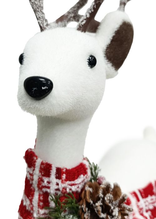 Reno Blanco con Bufanda Tartán 70 cm Blanco