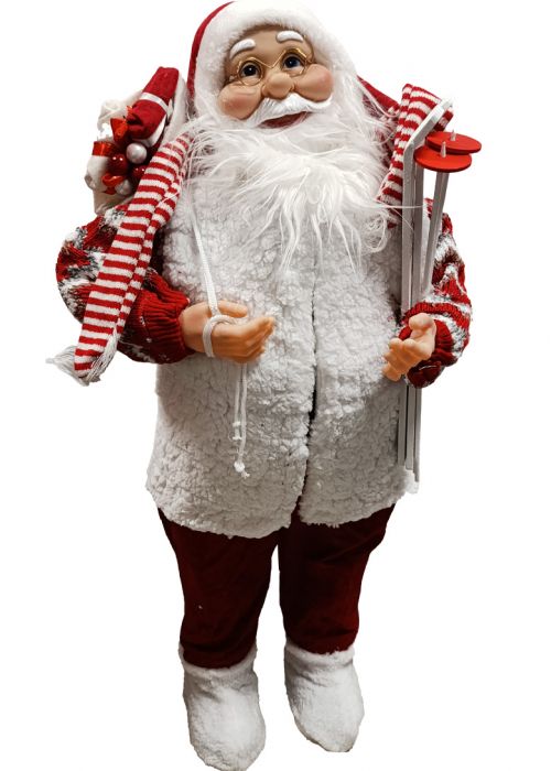 Papá Noel Invierno Esquiador con Saco 60 cm Rojo y Blanco