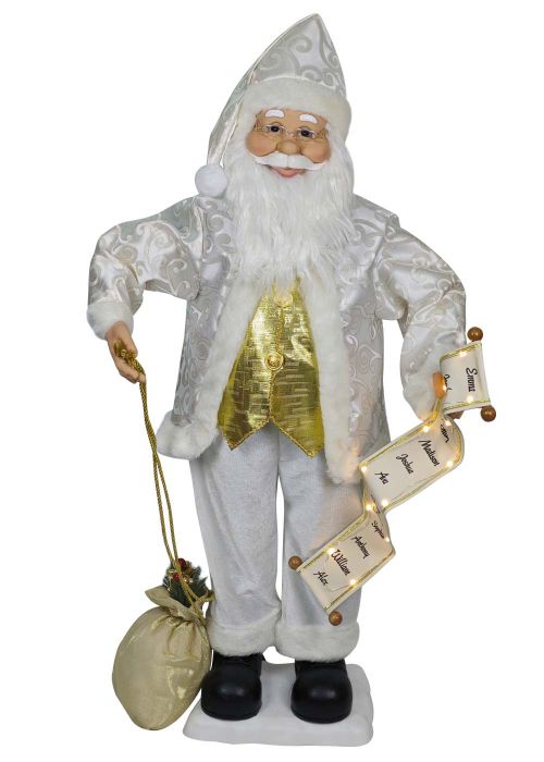 Papá Noel Blanco Papiro & Saco Dorado 105cm Rojo