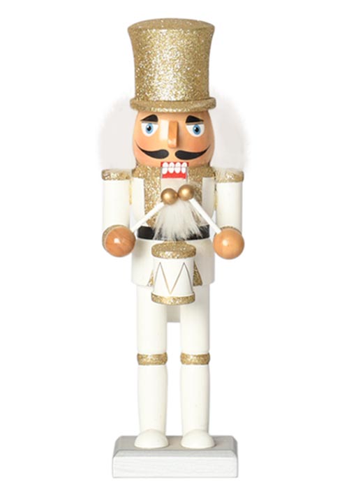 Muñeco Cascanueces Tambor Blanco & Dorado 25cm