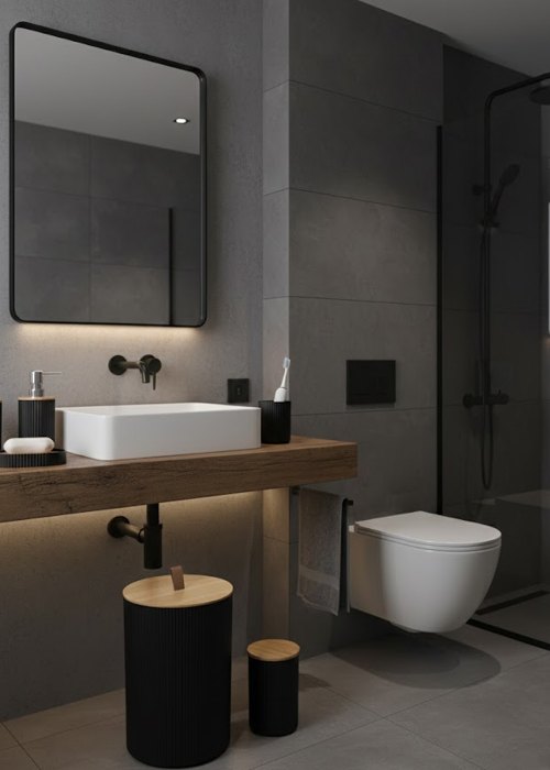 Set Accesorios Baño Nórdico Circular Negro Neutro