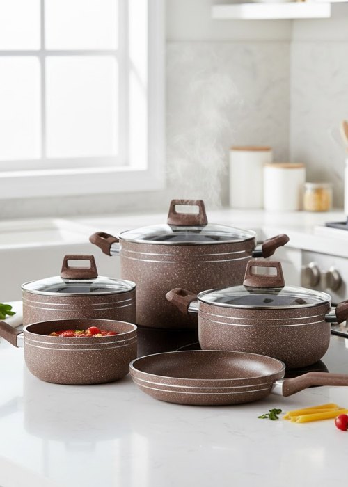 Set de bateria cocina 9 Piezas Marrón Neutro