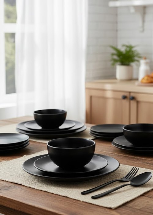 Set de Vajilla de 16  piezas negro mate Neutro