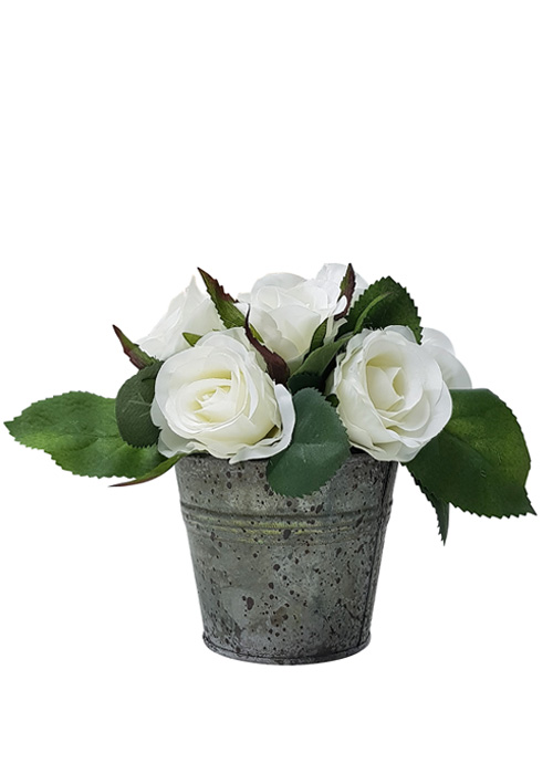 Rosas Artificiales en Maceta Blanco
