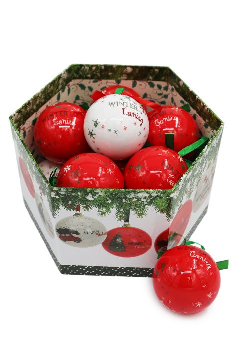 Caja de Esferas Navideñas Rojo y Blanco