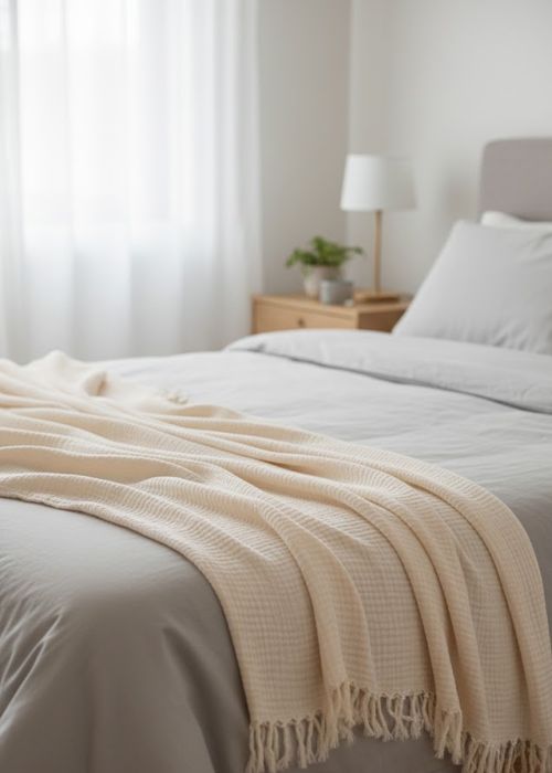 Manta Pie de Cama Gasa Doble Texturada 120x260 Natural