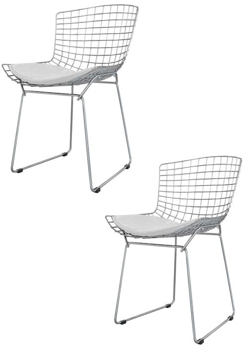 Bertoia Cromada x2 Tapizado Blanco