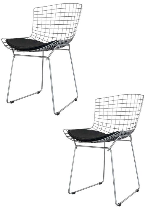 Bertoia Cromada x2 Tapizado Negro