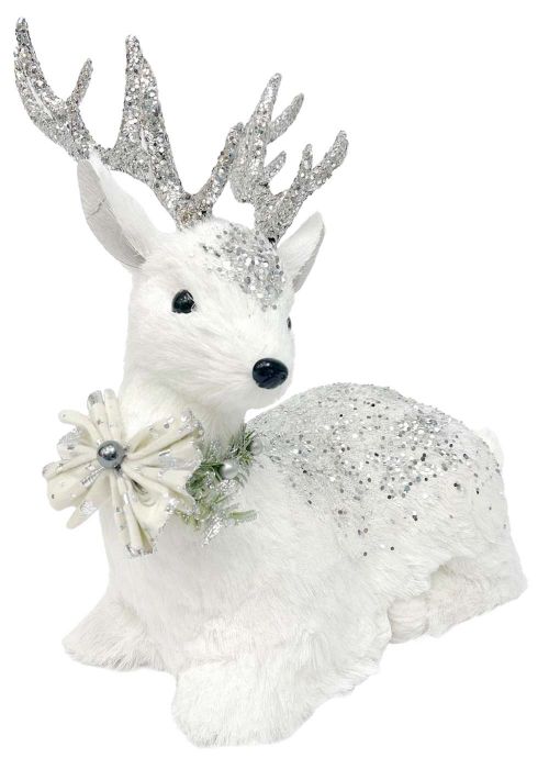 Reno Nevado Acostado con Guirnalda Blanco
