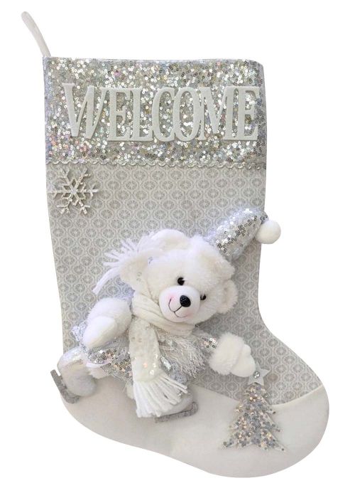 Bota Navideña Oso Welcome Brillos