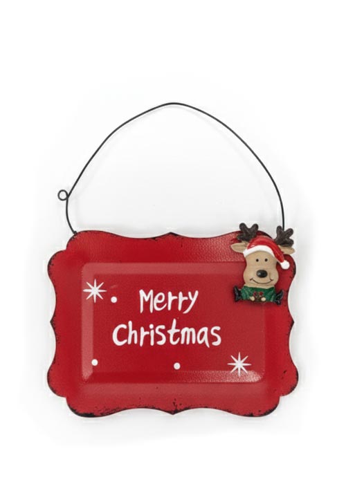 Placa Colgante Metal Rojo con Reno 8 cm Rojo