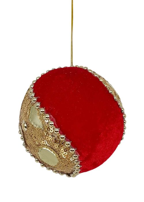 Esfera Navideña Velvet Gold Roja Chica Multicolor
