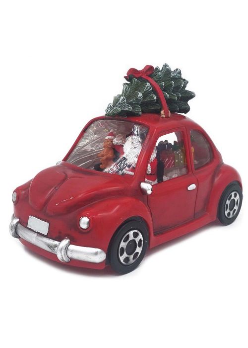 Esfera de agua con Papá Noel en auto 8 Rojo
