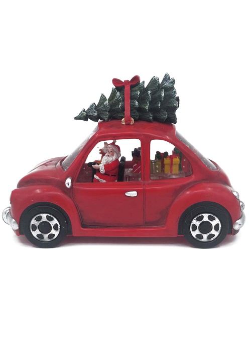 Esfera de agua con Papá Noel en auto 8 Rojo