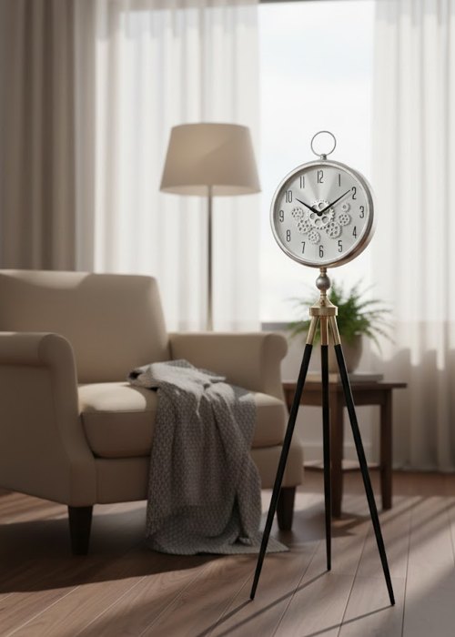 Reloj de pie trípode Plateado Neutro