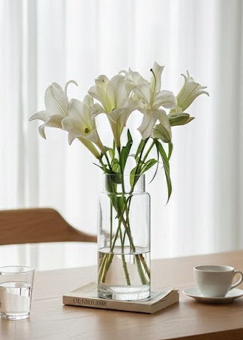 Jarrón de vidrio transparente cilíndrico 23 cm Neutro