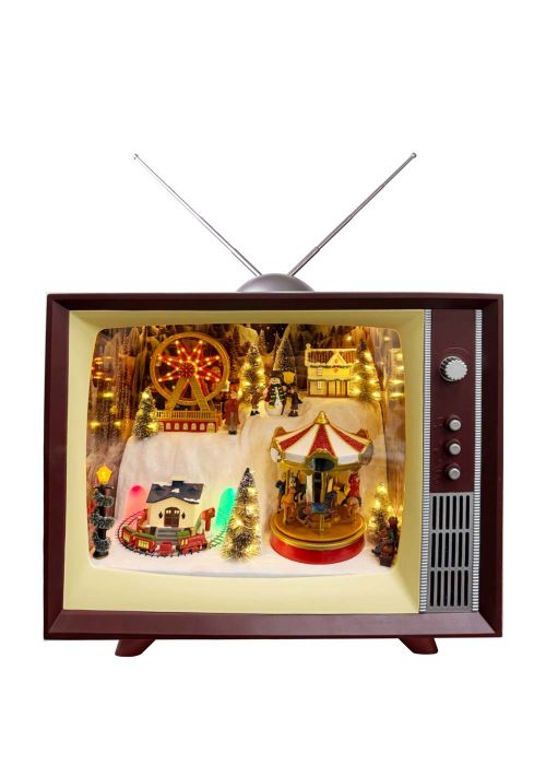 TV Retro Aldea Navideña LED Rojo