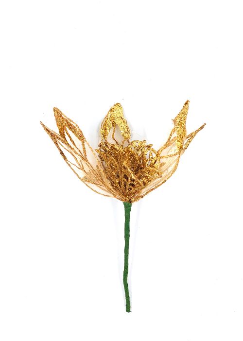 Flor De Poinsettia Con Brillo De Malla Dorada De 8 Dorado