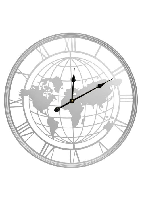 Reloj de pared Mapamundi calado 60 cm Plata