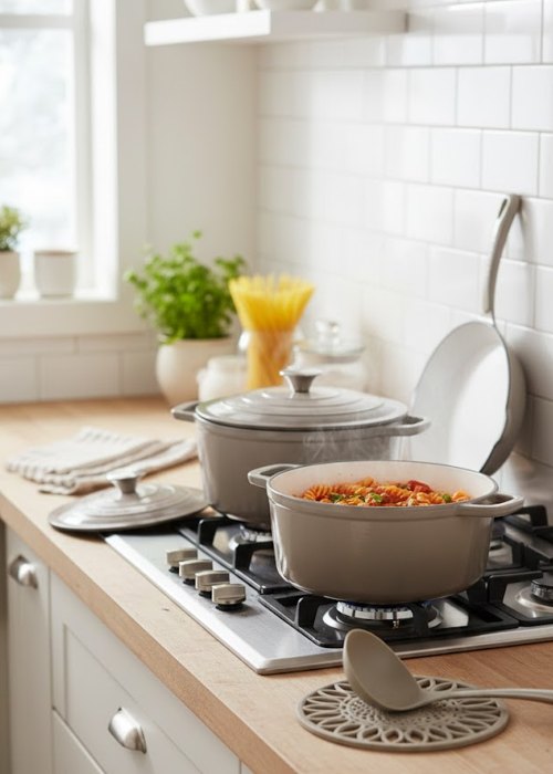 Set de bateria cocina Hierro Fundido 8 Piezas Beig Neutro