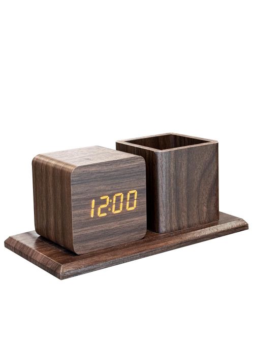 Reloj despertador Cubo con portalápices Marron