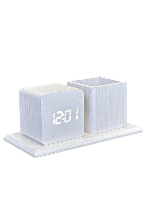 Reloj despertador Cubo con portalápices Blanco