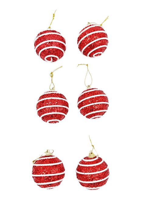 Set de 6 Esferas Rojas Rayadas “Candy Cane” Rojo