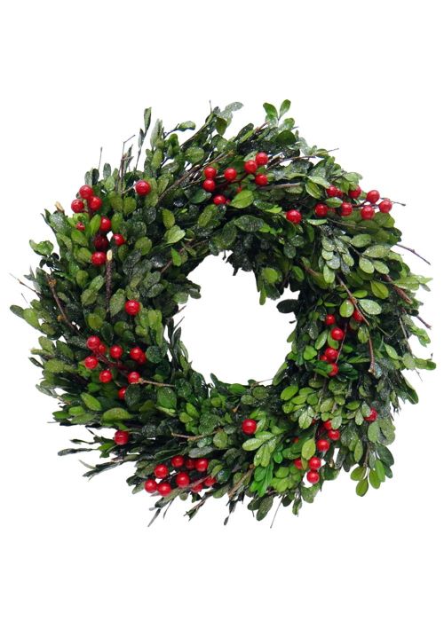 Corona Navideña Verde con Bayas Rojas Verde
