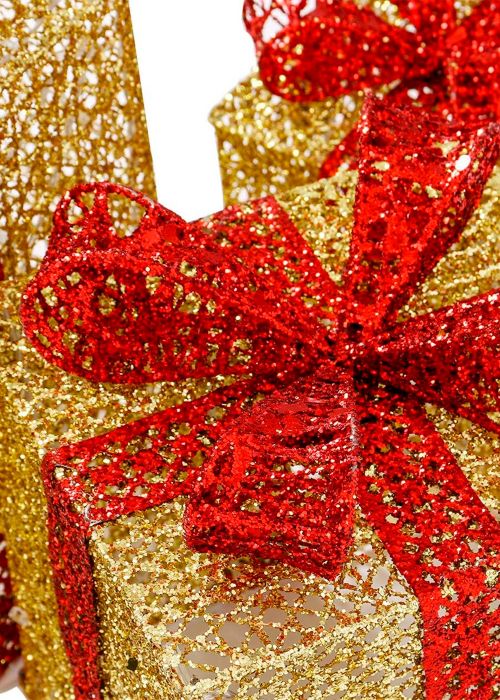 Caja de Regalo Dorada con moño rojo Led Dorado