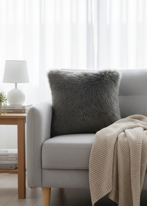 Almohadón Nórdico Pelo Largo Gris Neutro