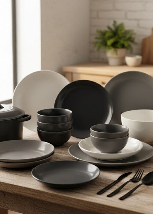 Set de Vajillas de 14 piezas Cerámica gris Gris