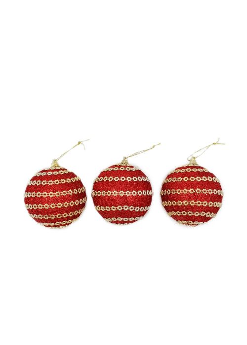 Set de 3 Esferas Navideña Roja y Dorada Rojo