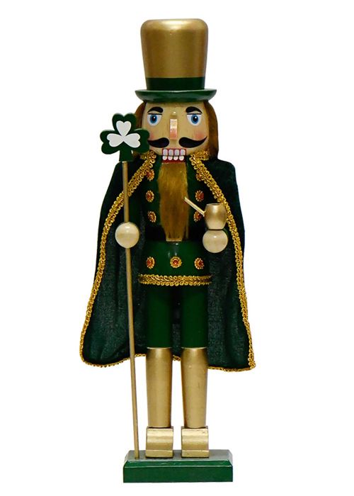 Muñeco Cascanueces Verde con Capa y Trébol 38cm Verde